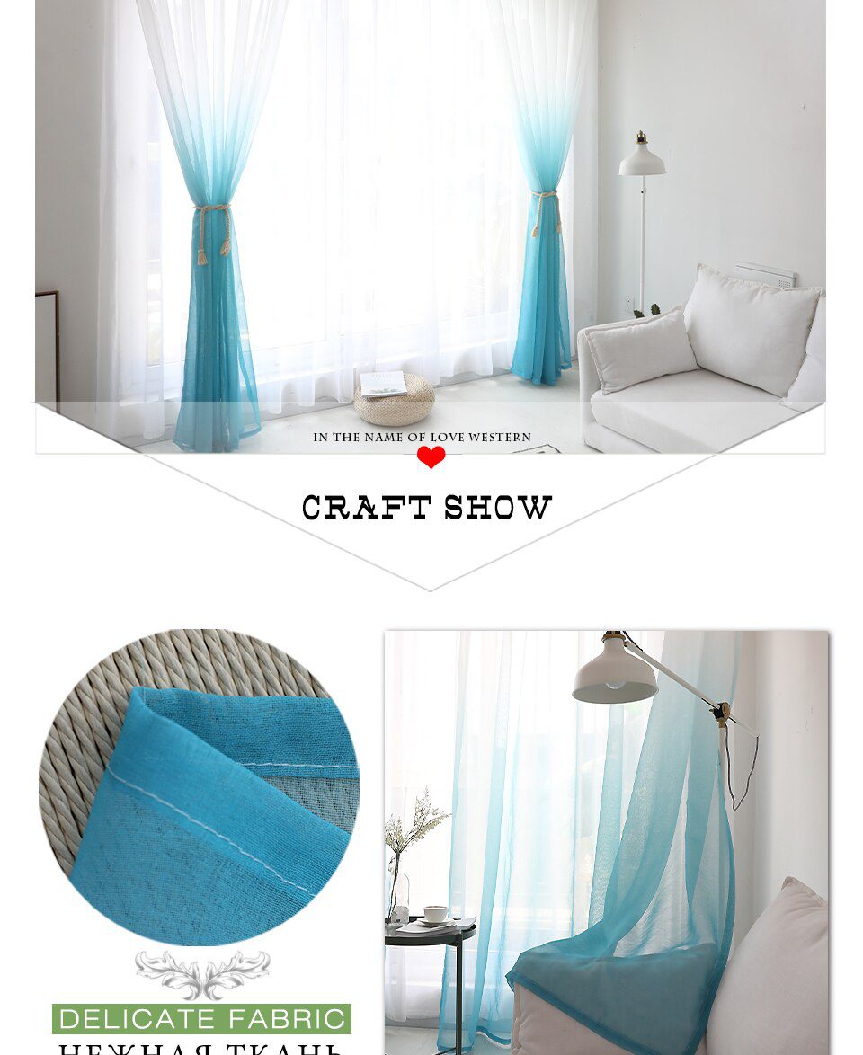 Modern gradient color window tulle curtains for living room bedroom organza voile curtains Hotel Decoration blue Sheer curtains Modern gradient color window tulle curtains for living room bedroom organza voile curtains Hotel Decoration blue Sheer curtains