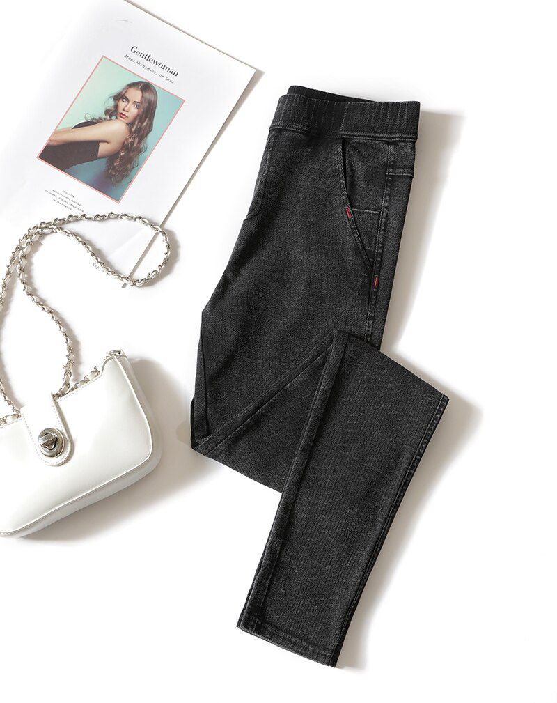 BIVIGAOS Women Jeans Pencil Pants Sand Washed Stretch Jeans Leggings Korean Pocket Red Line Leggings Magic Black Gray Jeggings