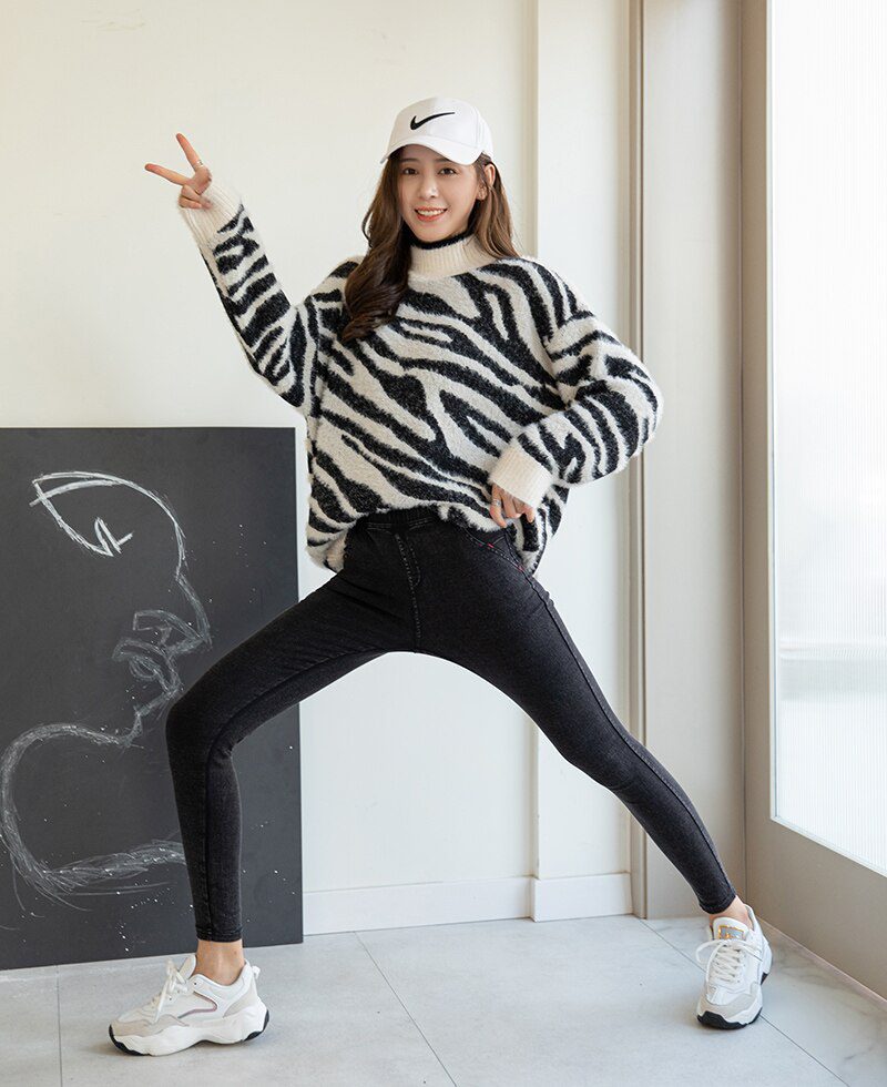 BIVIGAOS Women Jeans Pencil Pants Sand Washed Stretch Jeans Leggings Korean Pocket Red Line Leggings Magic Black Gray Jeggings