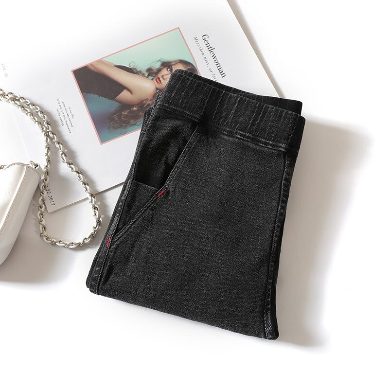 BIVIGAOS Women Jeans Pencil Pants Sand Washed Stretch Jeans Leggings Korean Pocket Red Line Leggings Magic Black Gray Jeggings