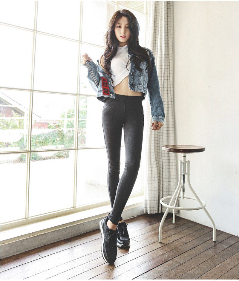 BIVIGAOS Women Jeans Pencil Pants Sand Washed Stretch Jeans Leggings Korean Pocket Red Line Leggings Magic Black Gray Jeggings