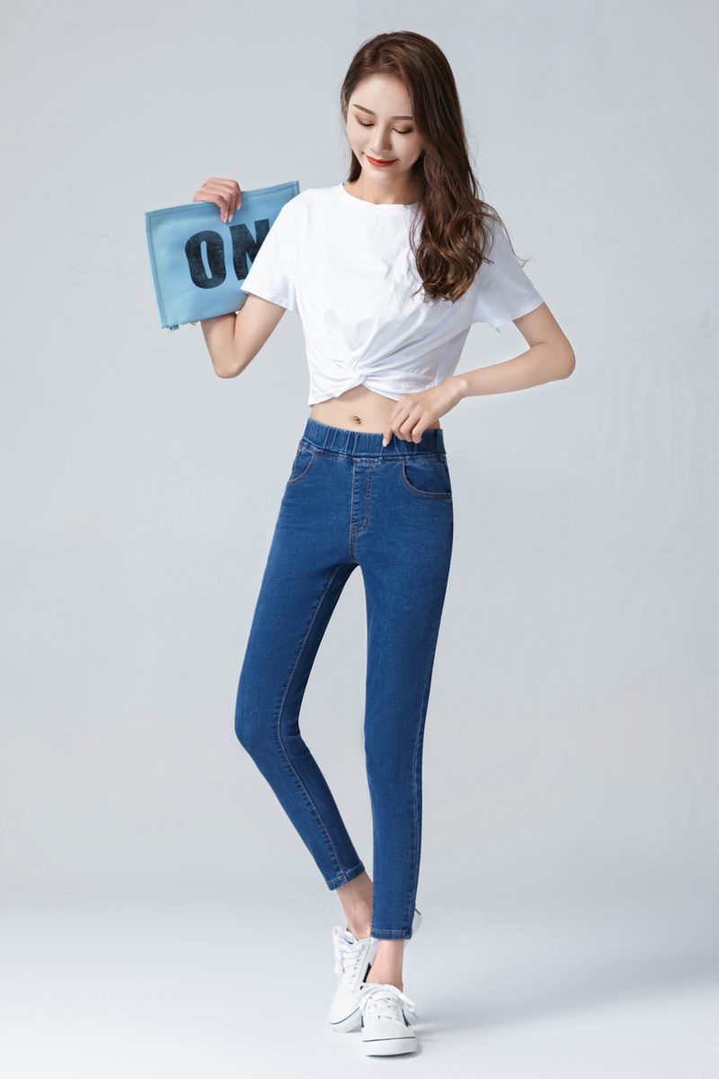 Women's Elastic High Waist Skinny Jeans Plus Size 5XL 6XL Fashion Women Black Blue Pocket Mom Jeans Skinny Stretch Denim Pants