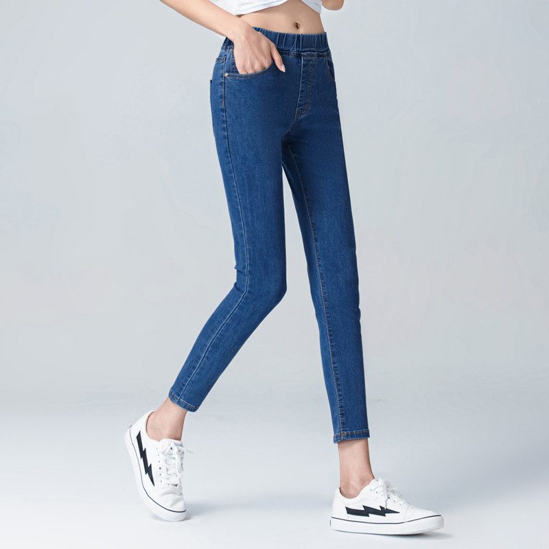Women's Elastic High Waist Skinny Jeans Plus Size 5XL 6XL Fashion Women Black Blue Pocket Mom Jeans Skinny Stretch Denim Pants