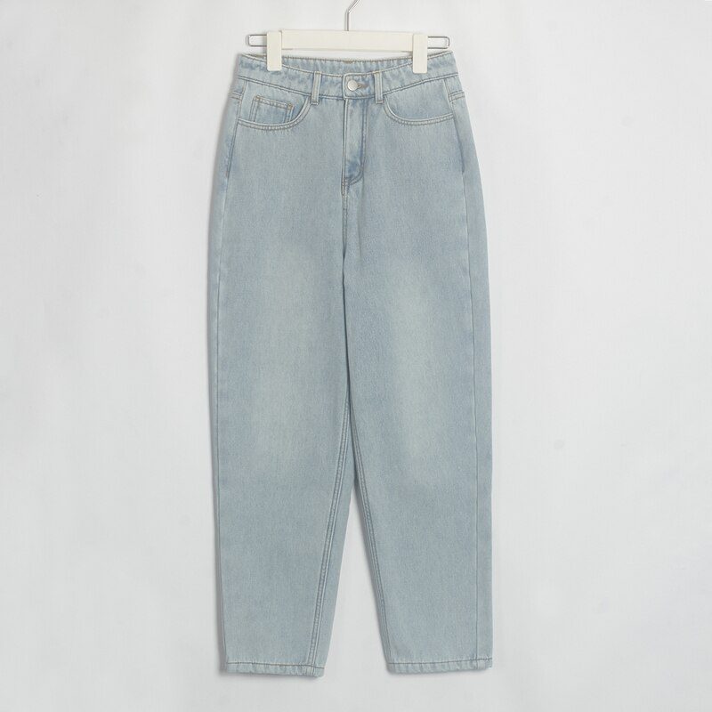 Wixra Stylish Denim Pants Female High Waist Jeans With Fur BF Casual Button Trousers Womens Streetwear Autumn Winter