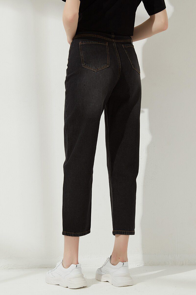 Wixra Stylish Denim Pants Female High Waist Jeans With Fur BF Casual Button Trousers Womens Streetwear Autumn Winter