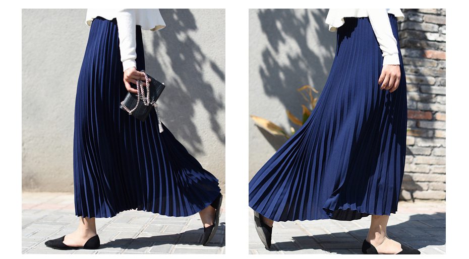 Womens Vintage Pleated Midi Long Skirt Female Korean Casual High Waist Chiffon Skirts Jupe Faldas 18 Colors 2019 Autumn SK397