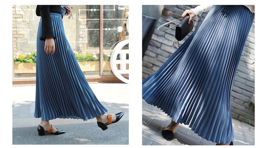 Womens Vintage Pleated Midi Long Skirt Female Korean Casual High Waist Chiffon Skirts Jupe Faldas 18 Colors 2019 Autumn SK397
