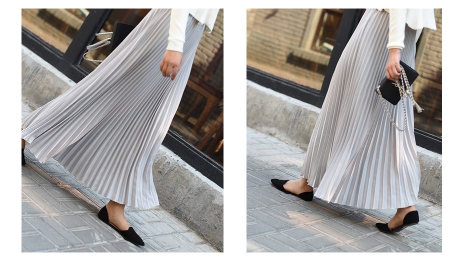 Womens Vintage Pleated Midi Long Skirt Female Korean Casual High Waist Chiffon Skirts Jupe Faldas 18 Colors 2019 Autumn SK397