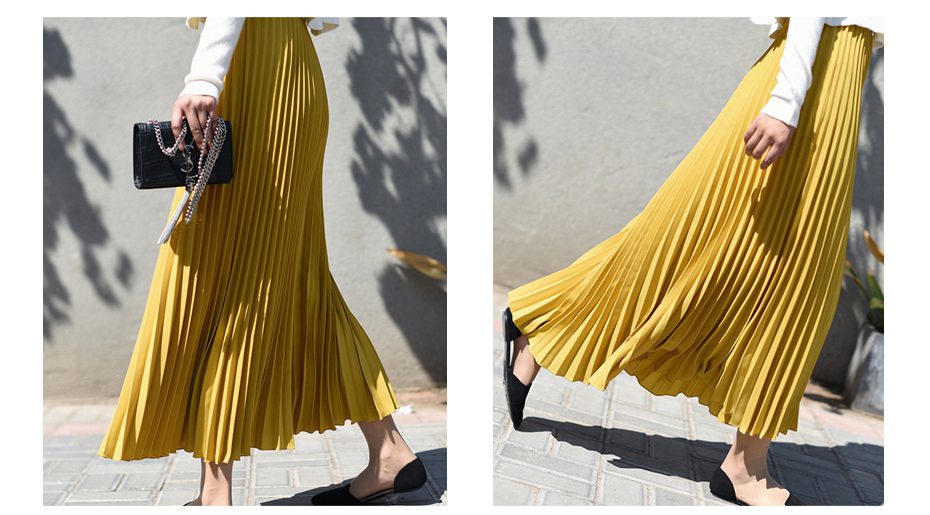 Womens Vintage Pleated Midi Long Skirt Female Korean Casual High Waist Chiffon Skirts Jupe Faldas 18 Colors 2019 Autumn SK397