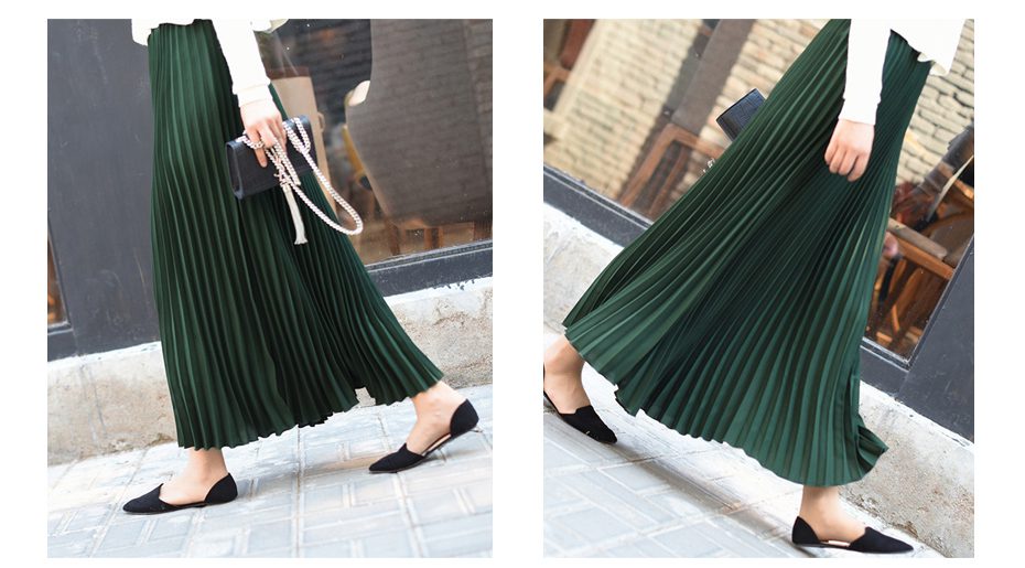 Womens Vintage Pleated Midi Long Skirt Female Korean Casual High Waist Chiffon Skirts Jupe Faldas 18 Colors 2019 Autumn SK397