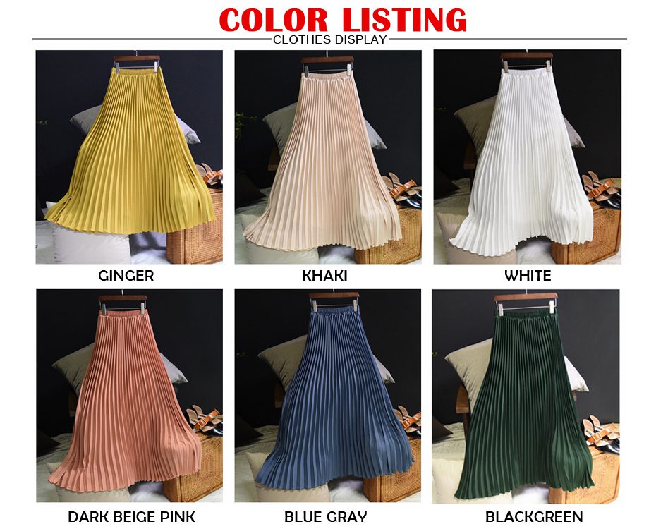 Womens Vintage Pleated Midi Long Skirt Female Korean Casual High Waist Chiffon Skirts Jupe Faldas 18 Colors 2019 Autumn SK397