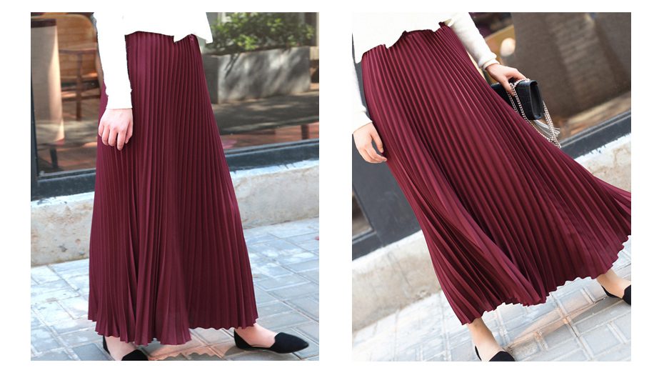 Womens Vintage Pleated Midi Long Skirt Female Korean Casual High Waist Chiffon Skirts Jupe Faldas 18 Colors 2019 Autumn SK397