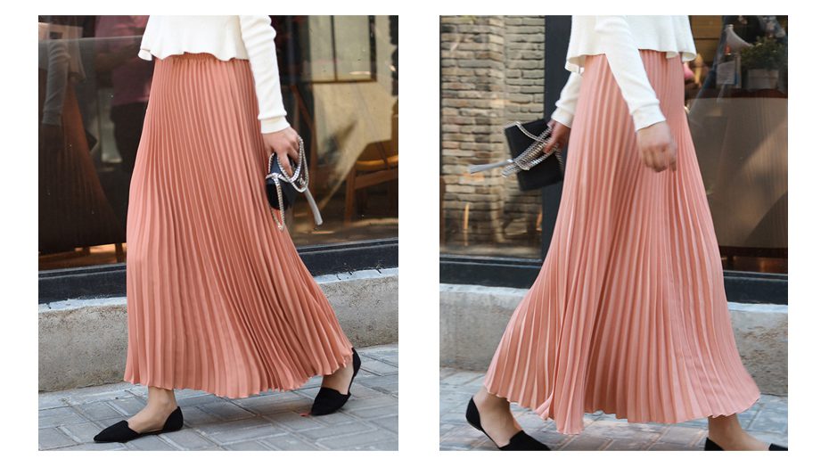 Womens Vintage Pleated Midi Long Skirt Female Korean Casual High Waist Chiffon Skirts Jupe Faldas 18 Colors 2019 Autumn SK397
