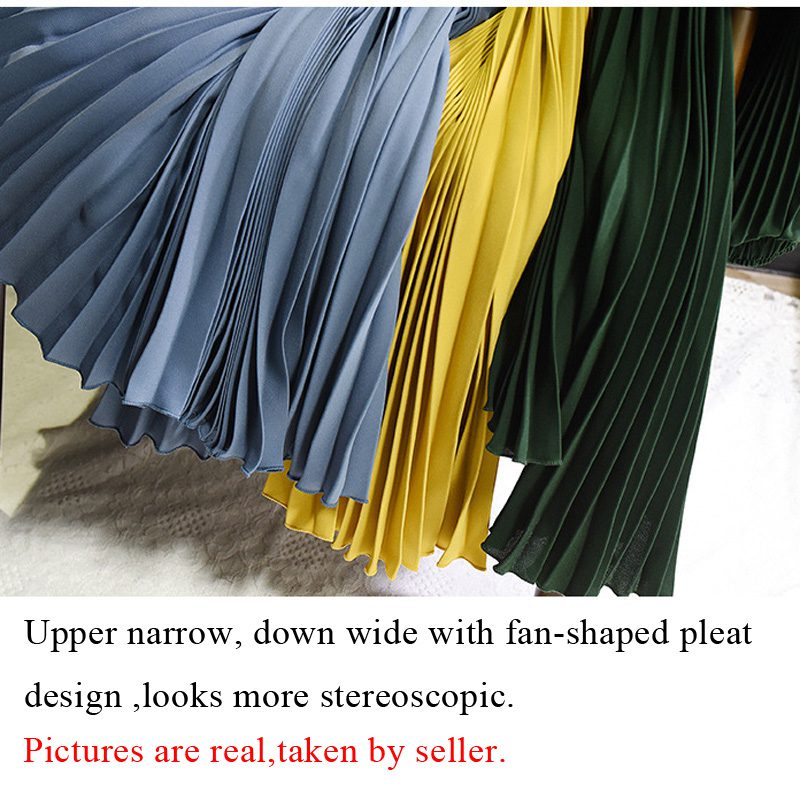 Womens Vintage Pleated Midi Long Skirt Female Korean Casual High Waist Chiffon Skirts Jupe Faldas 18 Colors 2019 Autumn SK397