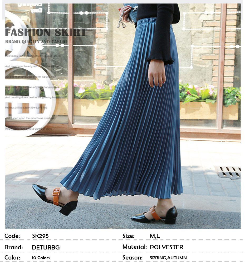 Womens Vintage Pleated Midi Long Skirt Female Korean Casual High Waist Chiffon Skirts Jupe Faldas 18 Colors 2019 Autumn SK397
