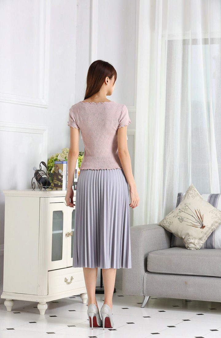 Spring and Autumn New Fashion Women's High Waist Pleated Solid Color Half Length Elastic Skirt Promotions Lady Black Pink