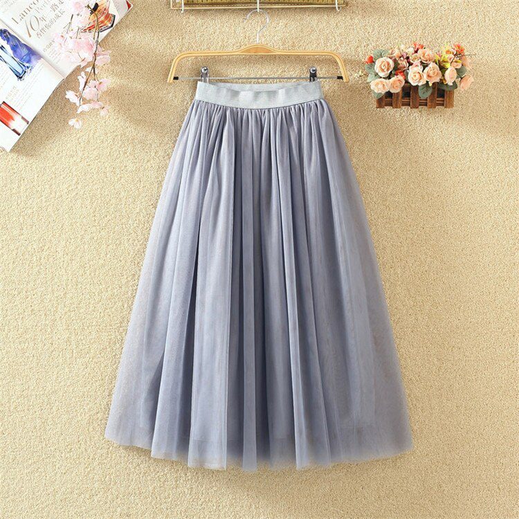 OHRYIYIE 2021 Spring Summer Vintage Tulle Skirt Women Elastic High Waist Mesh Skirts Long Pleated Tutu Skirts Female Jupe Longue