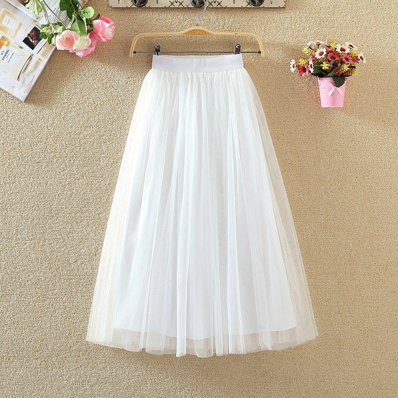 OHRYIYIE 2021 Spring Summer Vintage Tulle Skirt Women Elastic High Waist Mesh Skirts Long Pleated Tutu Skirts Female Jupe Longue