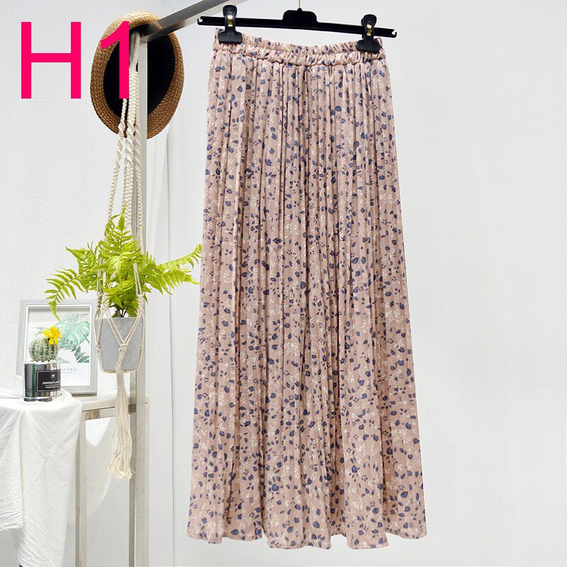 Summer Skirts Womens 2020 New Vintage Floral Print Chiffon Pleated Skirt Elastic High Waist Casual Midi Skirt Women Clothes Jupe