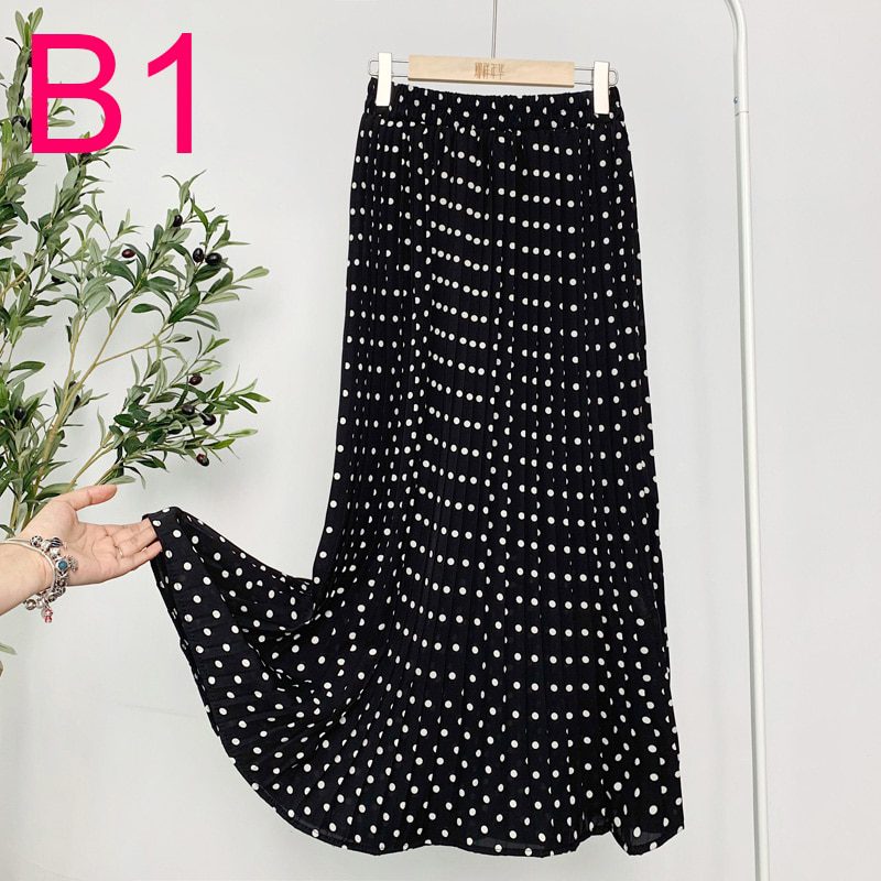 Summer Skirts Womens 2020 New Vintage Floral Print Chiffon Pleated Skirt Elastic High Waist Casual Midi Skirt Women Clothes Jupe