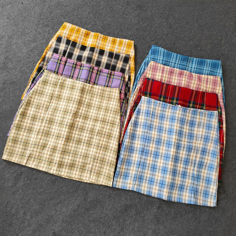 Summer Harajuku Plaid Pencil Skirts Womens High Waist Mini Skirts Lining With Shorts 2020 korean Streetwear Vintage Sexy Skirt Summer Harajuku Plaid Pencil Skirts Womens High Waist Mini Skirts Lining With Shorts 2020 korean Streetwear Vintage Sexy Skirt