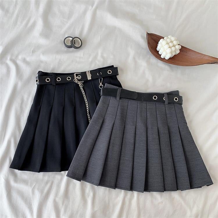Harajuku Plaid Skirt Women 2020 New y2k High Waist Mini Tennis Skirts Uniform Chain Pocket A-line Streetwear Vintage Free Belt