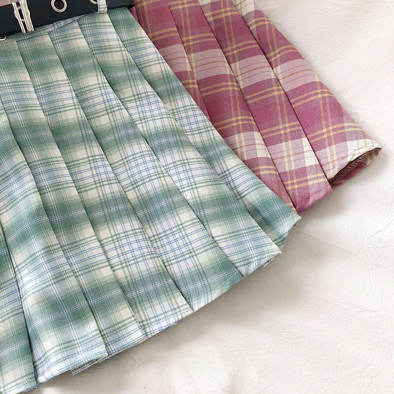 Harajuku Plaid Skirt Women 2020 New y2k High Waist Mini Tennis Skirts Uniform Chain Pocket A-line Streetwear Vintage Free Belt