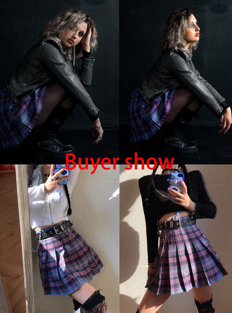 Harajuku Plaid Skirt Women 2020 New y2k High Waist Mini Tennis Skirts Uniform Chain Pocket A-line Streetwear Vintage Free Belt