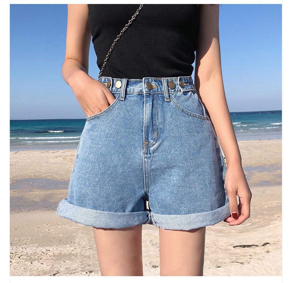 Garemay Women's Denim Shorts Classic Vintage High Waist Blue Wide Leg Female Caual Summer Ladies Shorts Jeans For Women
