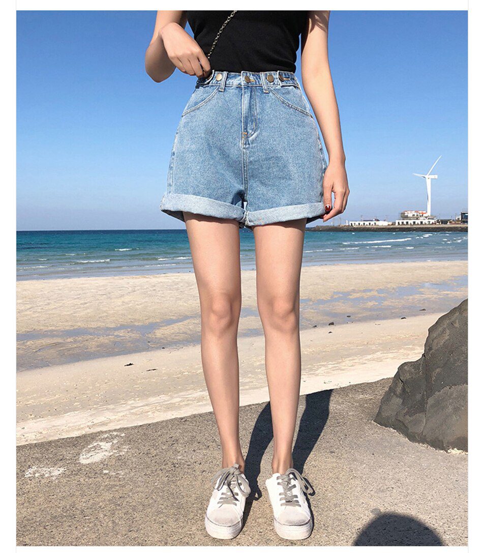 Garemay Women's Denim Shorts Classic Vintage High Waist Blue Wide Leg Female Caual Summer Ladies Shorts Jeans For Women