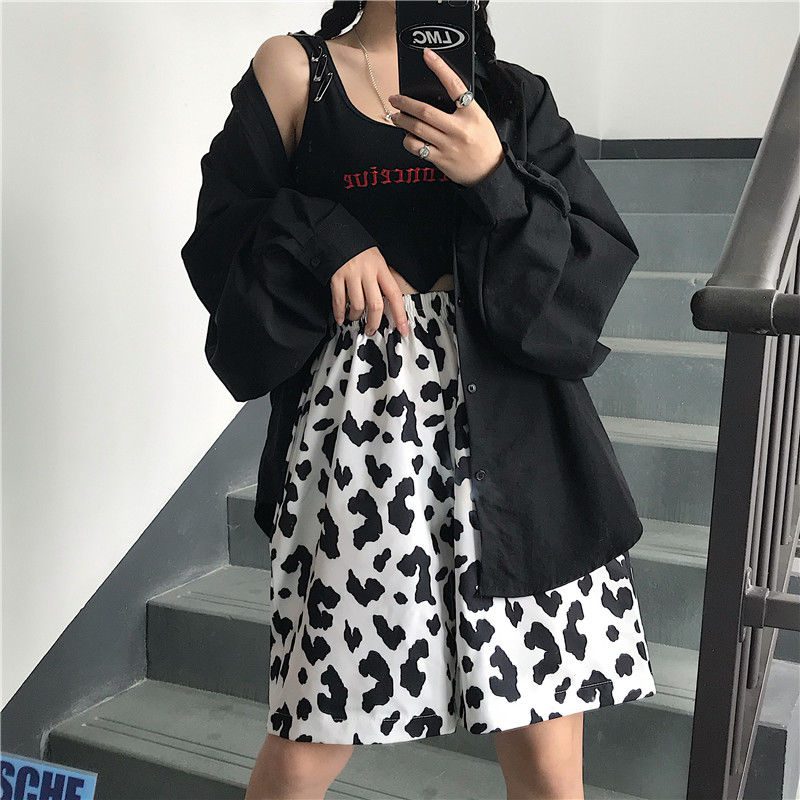 White Cow Summer 2020 Running Sport Shorts for Women Streetwear Harajuku Korean Joggers Women Elastic High Waist Wide Leg Shorts