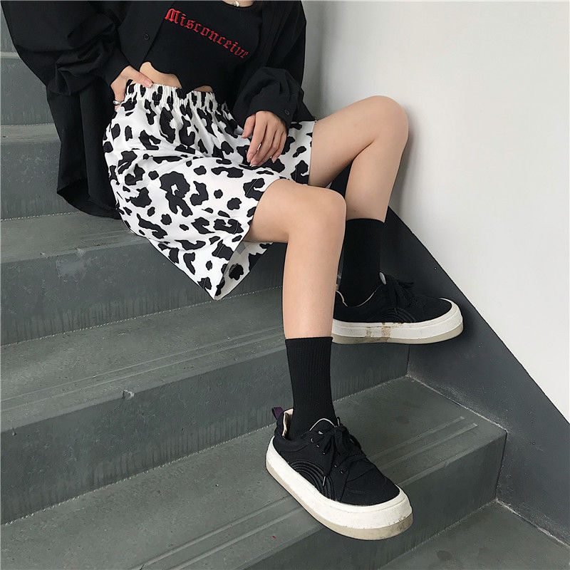 White Cow Summer 2020 Running Sport Shorts for Women Streetwear Harajuku Korean Joggers Women Elastic High Waist Wide Leg Shorts