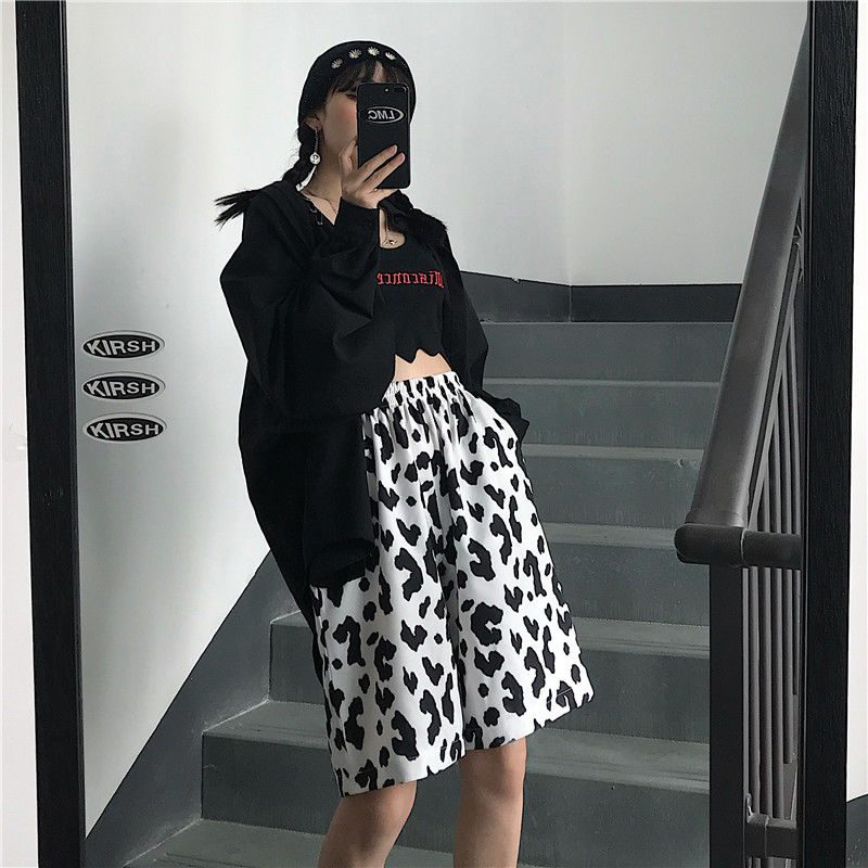 White Cow Summer 2020 Running Sport Shorts for Women Streetwear Harajuku Korean Joggers Women Elastic High Waist Wide Leg Shorts