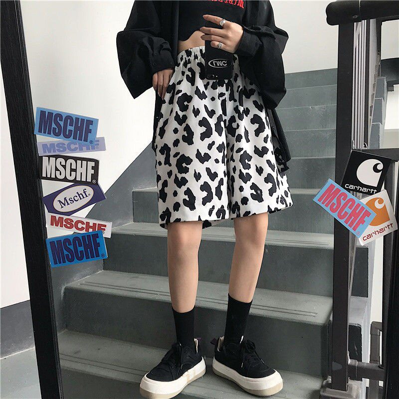 White Cow Summer 2020 Running Sport Shorts for Women Streetwear Harajuku Korean Joggers Women Elastic High Waist Wide Leg Shorts