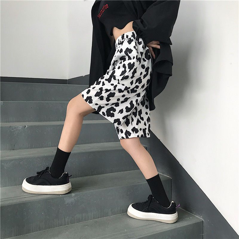 White Cow Summer 2020 Running Sport Shorts for Women Streetwear Harajuku Korean Joggers Women Elastic High Waist Wide Leg Shorts
