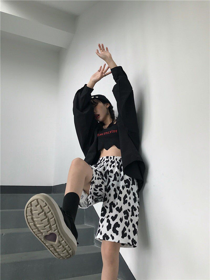 White Cow Summer 2020 Running Sport Shorts for Women Streetwear Harajuku Korean Joggers Women Elastic High Waist Wide Leg Shorts