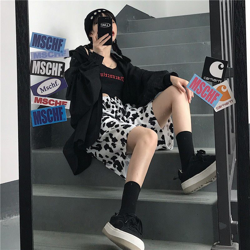 White Cow Summer 2020 Running Sport Shorts for Women Streetwear Harajuku Korean Joggers Women Elastic High Waist Wide Leg Shorts