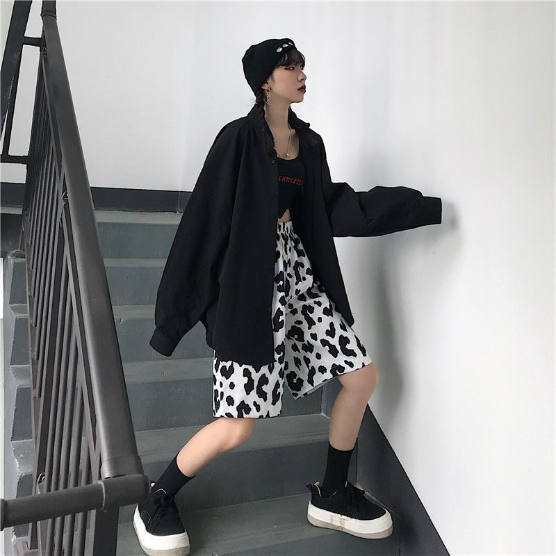 White Cow Summer 2020 Running Sport Shorts for Women Streetwear Harajuku Korean Joggers Women Elastic High Waist Wide Leg Shorts