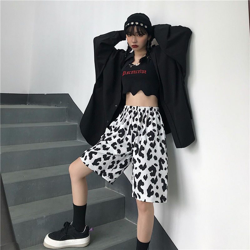 White Cow Summer 2020 Running Sport Shorts for Women Streetwear Harajuku Korean Joggers Women Elastic High Waist Wide Leg Shorts