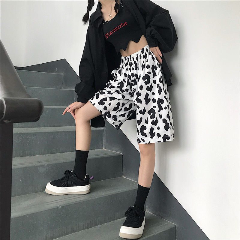White Cow Summer 2020 Running Sport Shorts for Women Streetwear Harajuku Korean Joggers Women Elastic High Waist Wide Leg Shorts