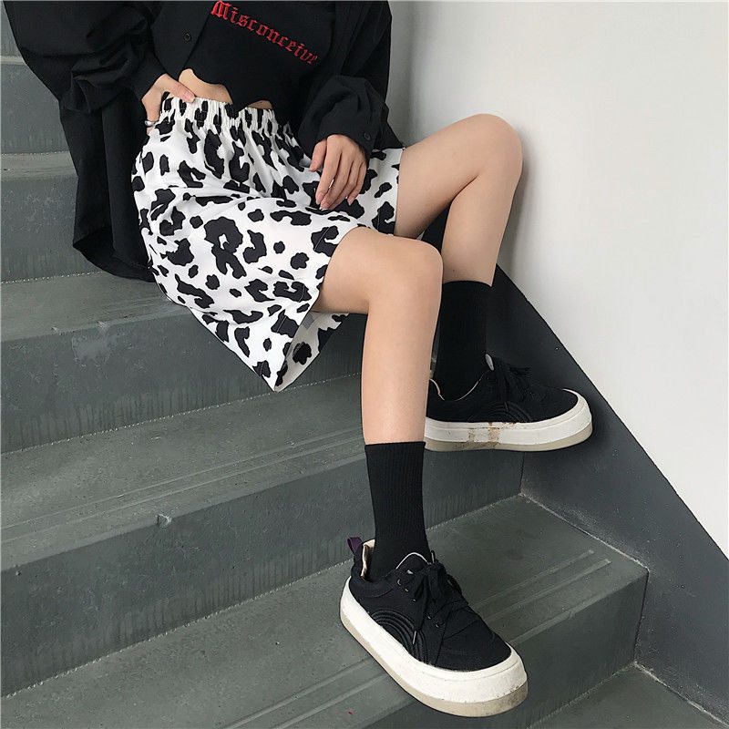 White Cow Summer 2020 Running Sport Shorts for Women Streetwear Harajuku Korean Joggers Women Elastic High Waist Wide Leg Shorts