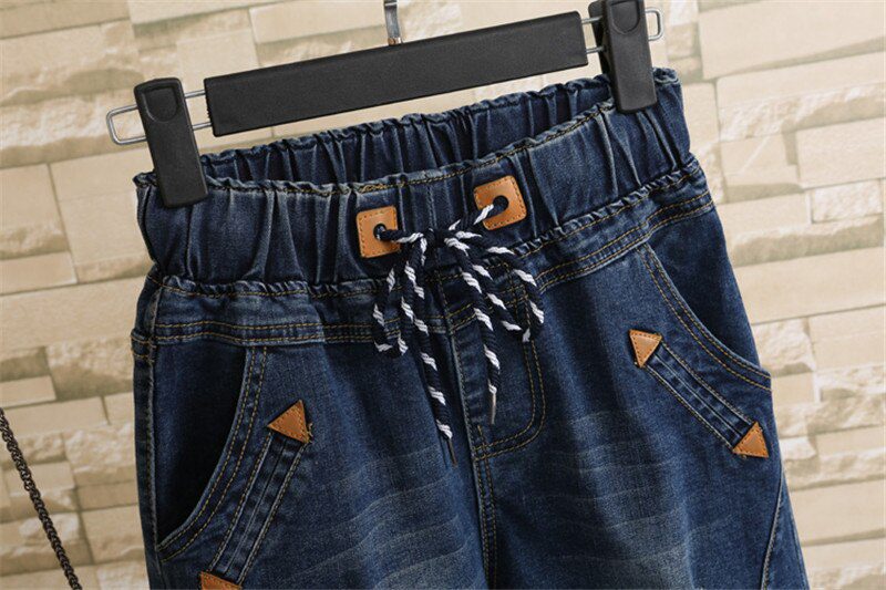 Large Size Women Fat MM Summer Students Denim Shorts Female 200 Pounds Plus Size Five Points Wide Leg Harem Trousers MZ1573