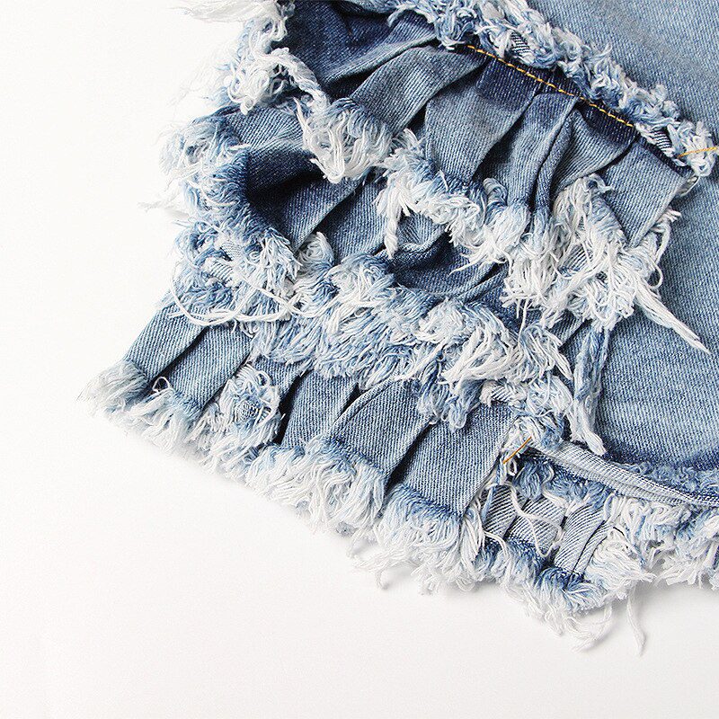 CHICEVER Casual Blue Shorts For Women High Waist Patchwork Ruffles Pockets Asmmetrical Slim Short Pant Female 2021 Summer New