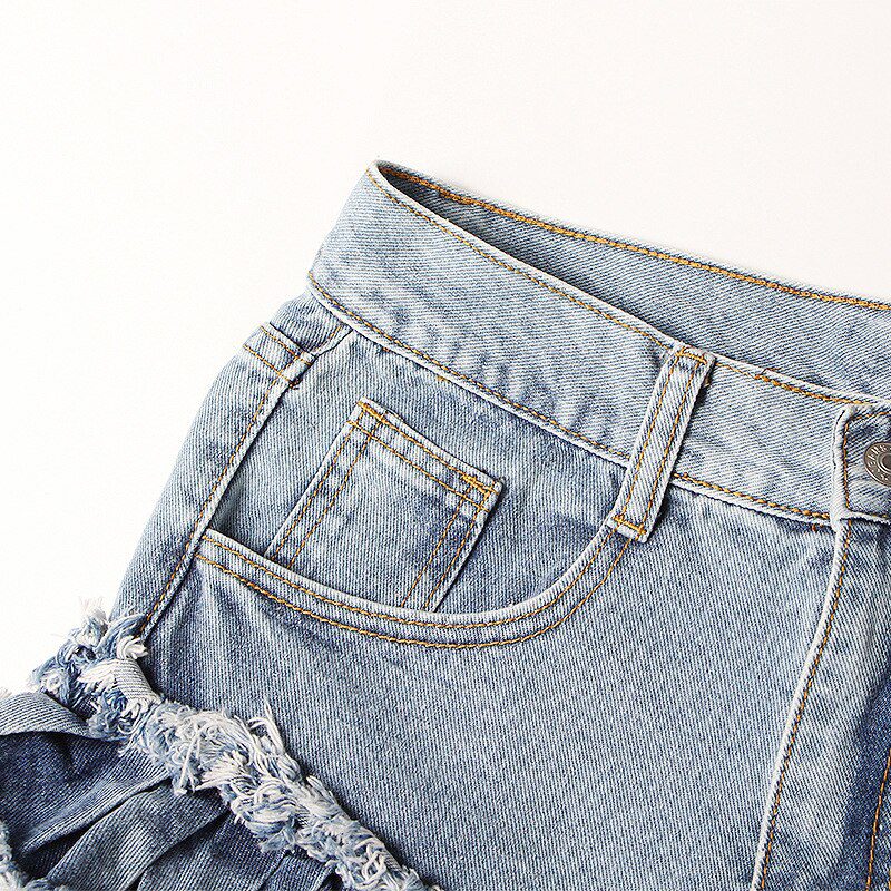 CHICEVER Casual Blue Shorts For Women High Waist Patchwork Ruffles Pockets Asmmetrical Slim Short Pant Female 2021 Summer New