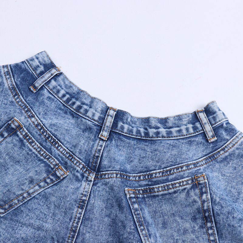 TWOTWINSTYLE Casual Denim Shorts Skirts High Waist Ruffle Hem Loose Ruched Short Pants Female Fashion Clothing 2020 Spring Tide