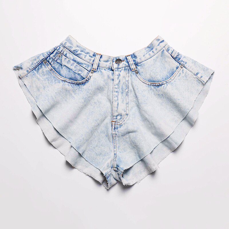 TWOTWINSTYLE Casual Denim Shorts Skirts High Waist Ruffle Hem Loose Ruched Short Pants Female Fashion Clothing 2020 Spring Tide