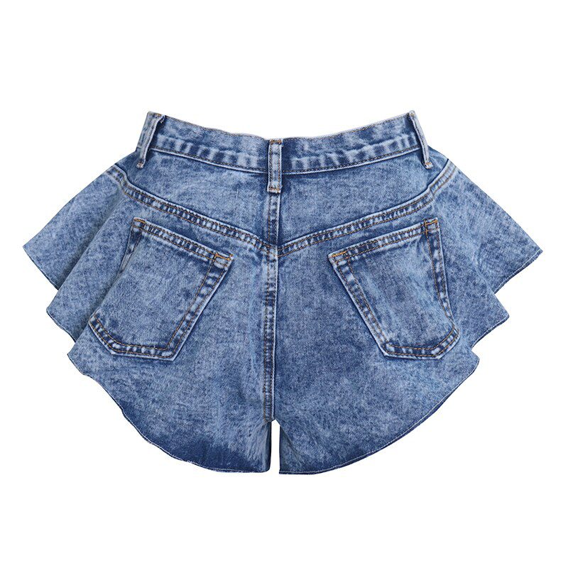TWOTWINSTYLE Casual Denim Shorts Skirts High Waist Ruffle Hem Loose Ruched Short Pants Female Fashion Clothing 2020 Spring Tide