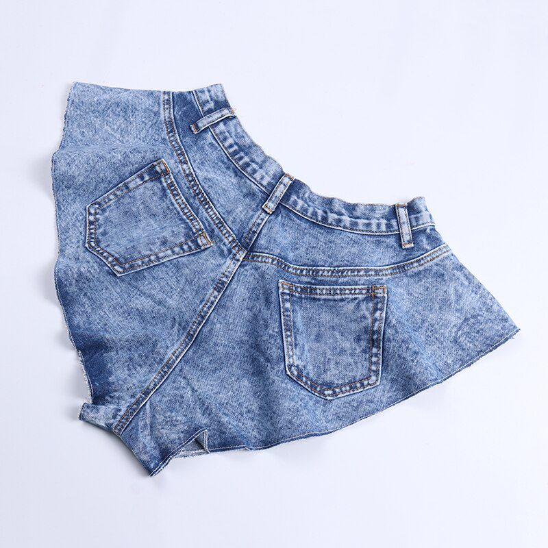 TWOTWINSTYLE Casual Denim Shorts Skirts High Waist Ruffle Hem Loose Ruched Short Pants Female Fashion Clothing 2020 Spring Tide