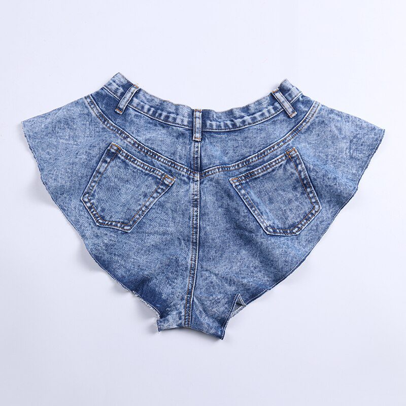 TWOTWINSTYLE Casual Denim Shorts Skirts High Waist Ruffle Hem Loose Ruched Short Pants Female Fashion Clothing 2020 Spring Tide