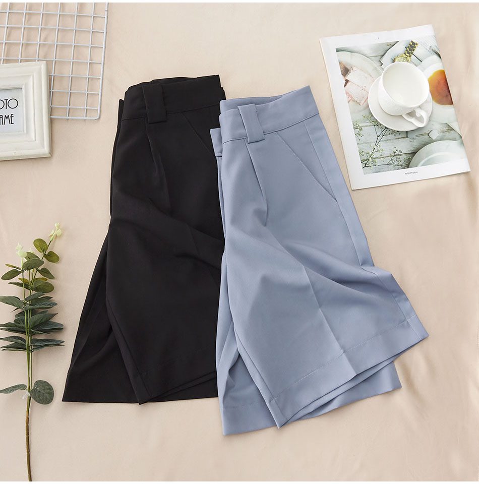 Women's Summer Shorts 2021 Long with High Waist Female Loose White Classic Knee-Length Office Wide Women's Shorts Black Candy